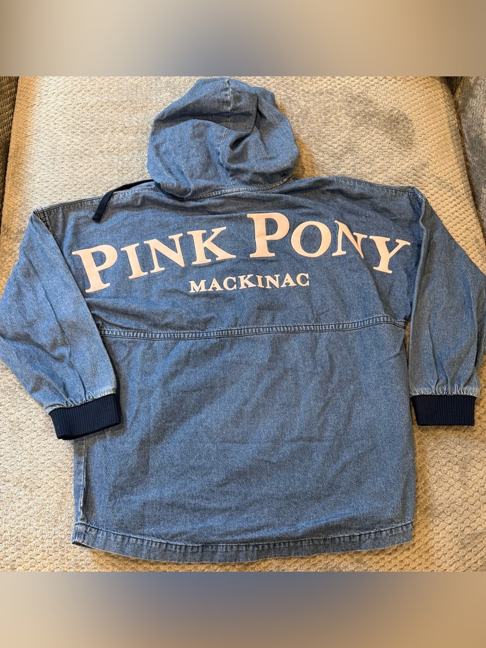 Vintage Pink Pony Mackinac Island Hooded Spirit Jersey Denim Oversized S